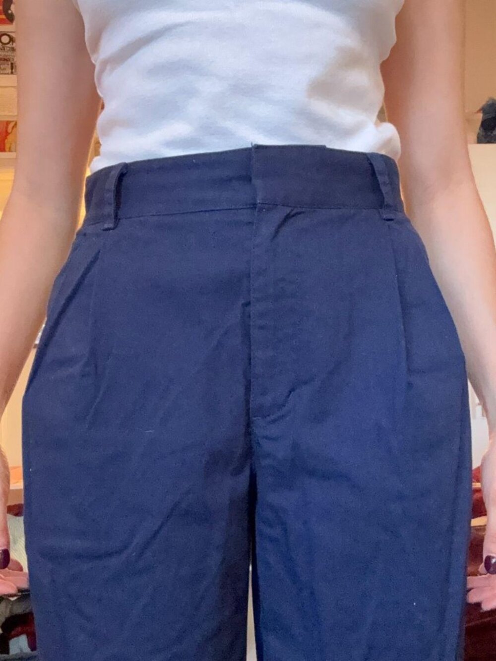 Aritzia TNA Navy Wide Leg Trousers Elevated Everyday Pant Size 4